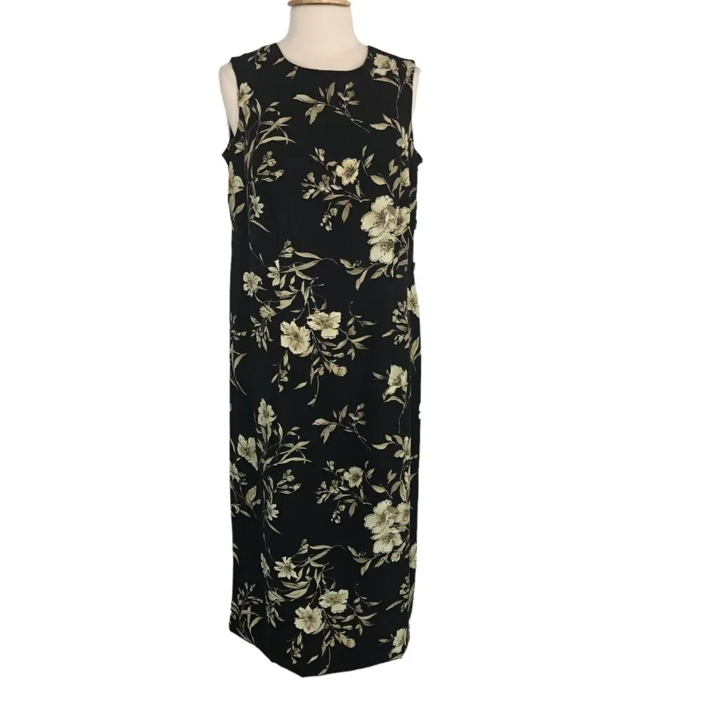 R&K Originals Career Maxi Shift Dress Jewel Neck Sleeveless Size 14W Vintage